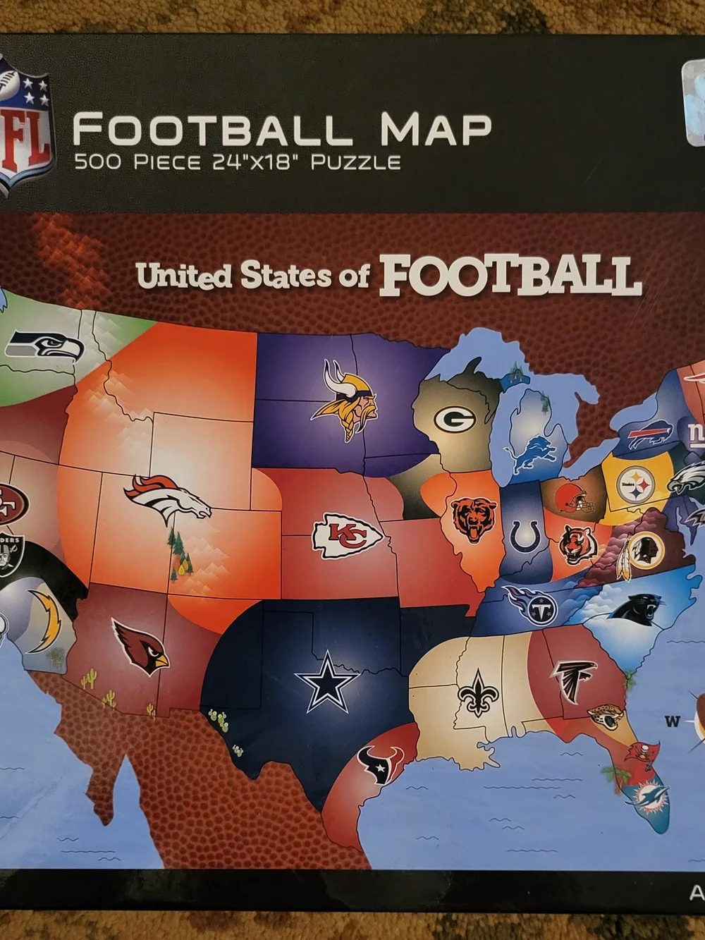 NFL Football Map 500 Piece Puzzle 24x18 MasterPieces Vintage Team Logos